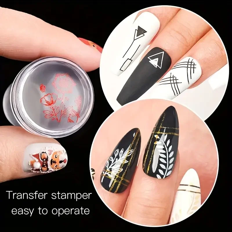 1 stücke Silikon Transparent Nail art Stamping Kit Maniküre Platte Stempel Polnischen Schablone Vorlage Siegel Stamper Schaber Set
