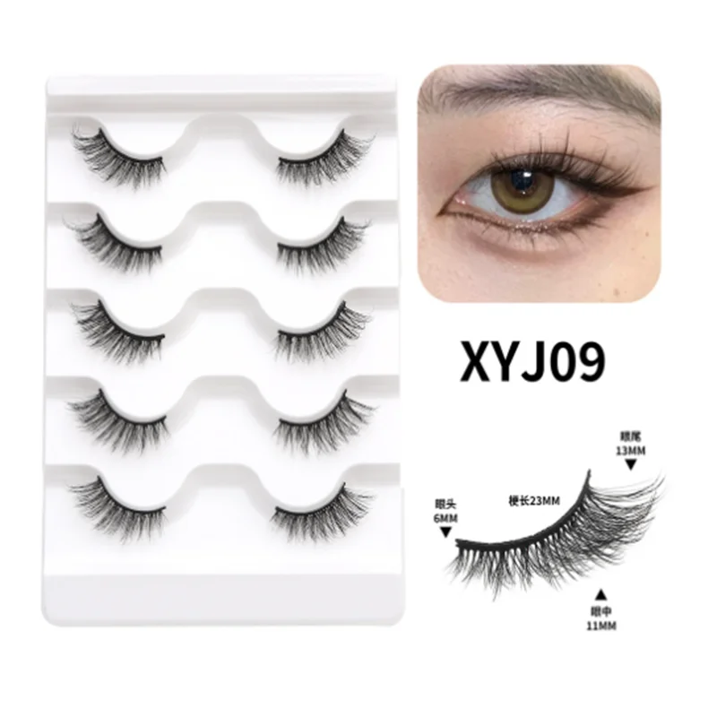 Cross-border cat-eye 5-pair set semi-long false eyelashes at the tail end of the lashes featuring European-style half-eyes
