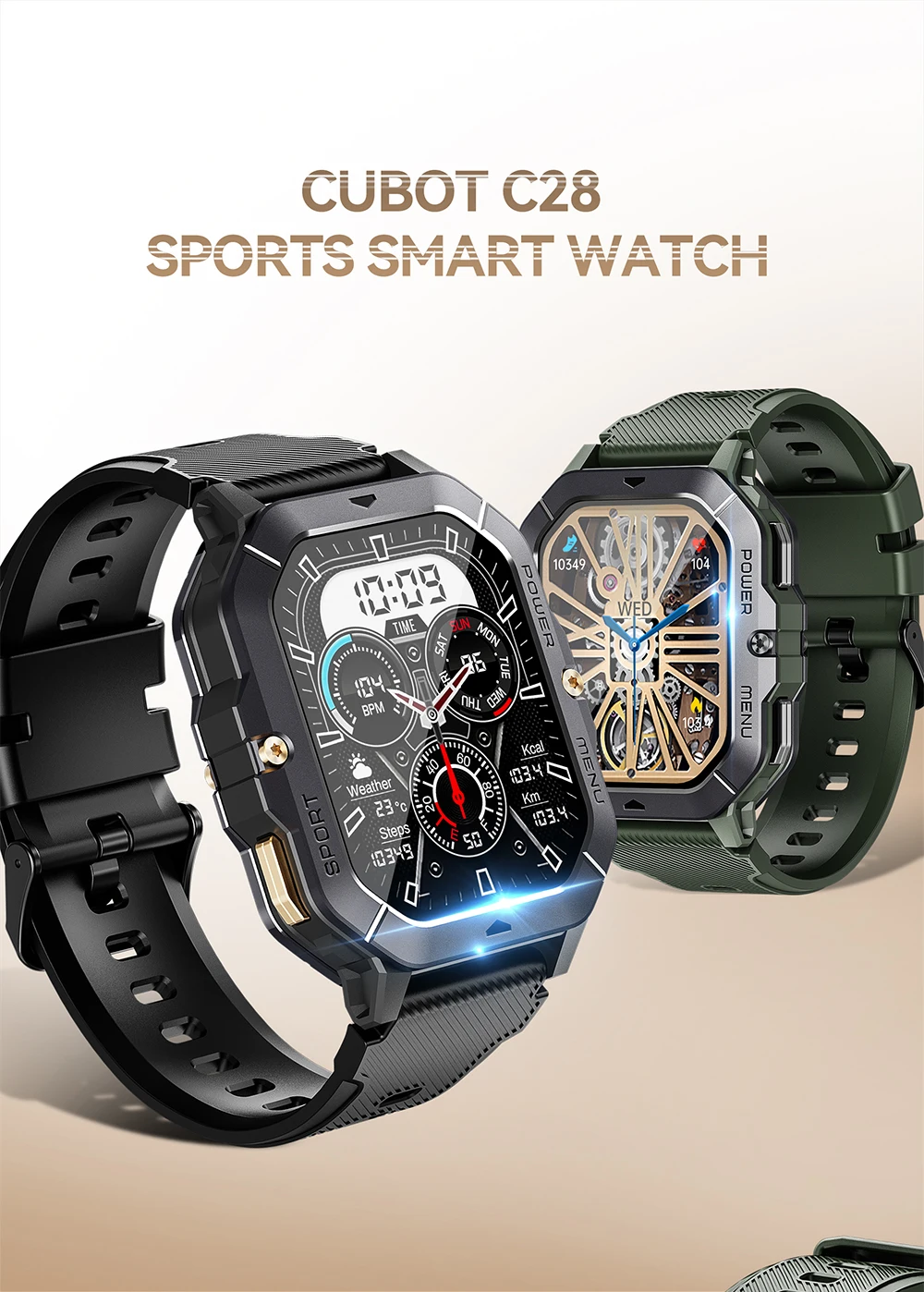 CUBOT C28 Wasserdichte Intelligente Uhr Männer 2,02 Zoll Fitness Tracker Sport Handgelenk Smartwatch Für Android IOS Bluetooth Anruf – Detail 1
