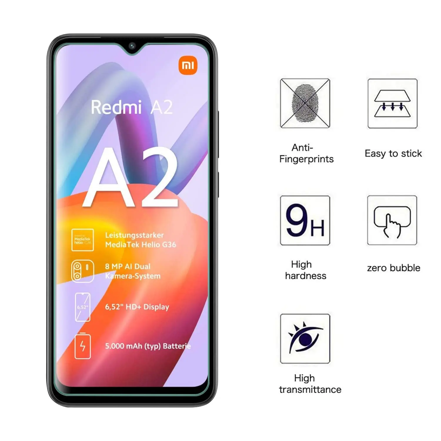 Screen Protector For Redmi A2 Plus Tempered Glass High Aluminum 9H Transparent Clear Case Friendly