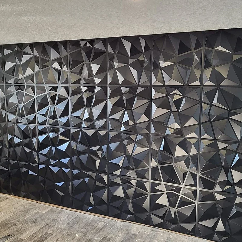 12PC 50x50cm 3d art plaster cut geometric diamond carved wood adhesive bottom wall 3d wall sticker 3d wall panel home decoration