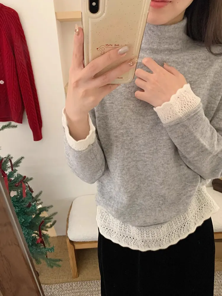 التخسيس لصق طويل Sve قاعدة irt المرأة Faionable Sli شتاء جديد Sle النسخة الكورية تصميم فضفاض صالح الدانتيل