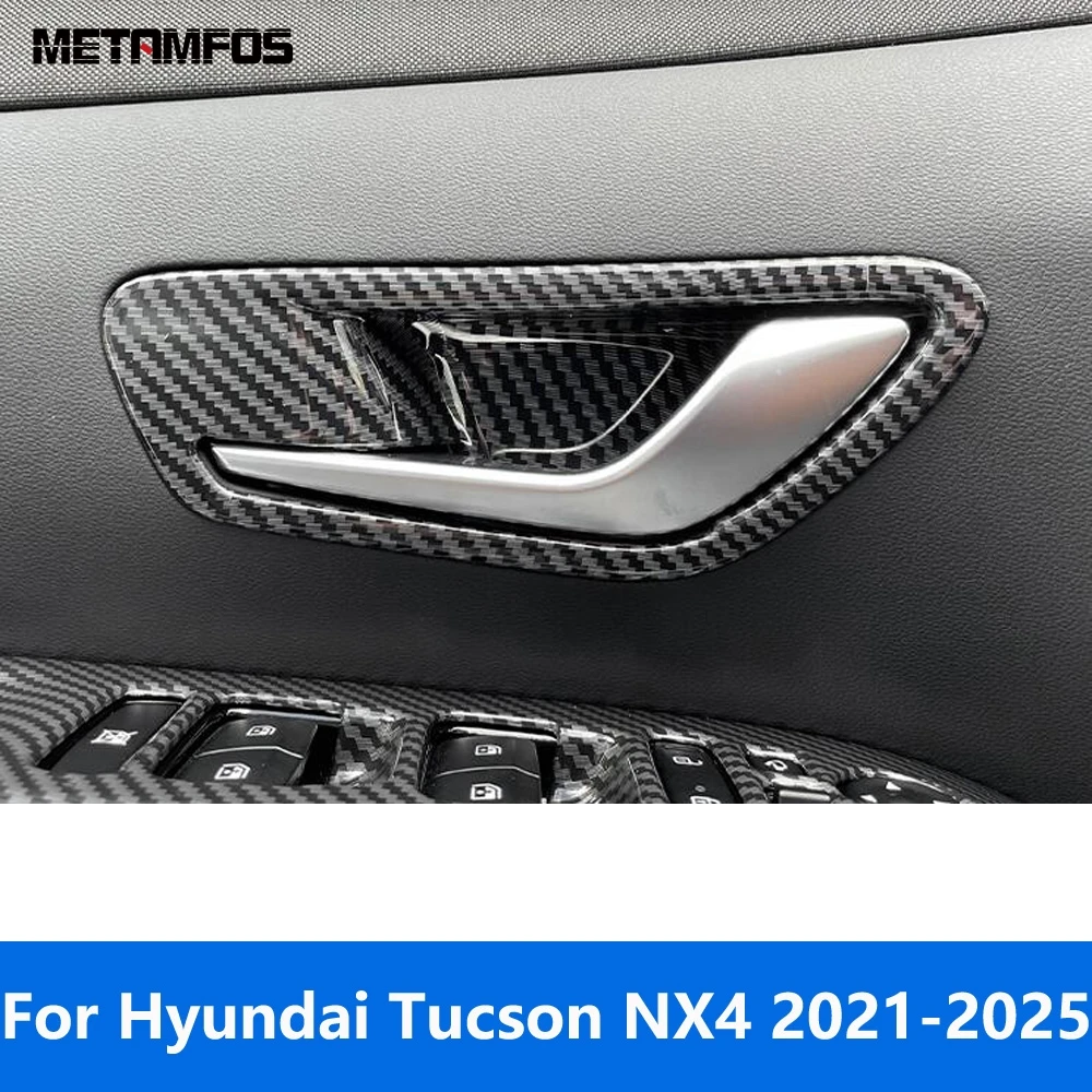 For Hyundai Tucson 2021-2024 2025 Carbon Fiber Inside Door Handle Bowl Cover Trim Decoration Frame Inner Accessories Car Styling