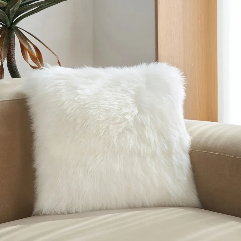 

Pillow Pure Wool Cushion Suitable for Sofa Living Room Bedding Light Luxury Leather Plush Cored European Solid Color Square 45cm