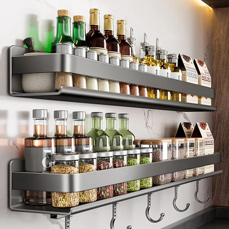 

Custom Kitchen Storage Rack Spice Rack Wall-Mounted Stainless Steel Knife Rack Multi-Layer Oil Salt Sauce Vinegar Organizer Stor