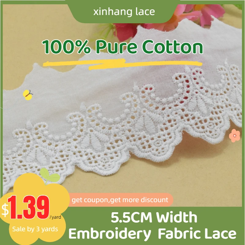 

3yards 5.5cm width 100% cotton embroidery lace french lace ribbon fabric guipure diy trims warp knitting sewing Accessories#3241