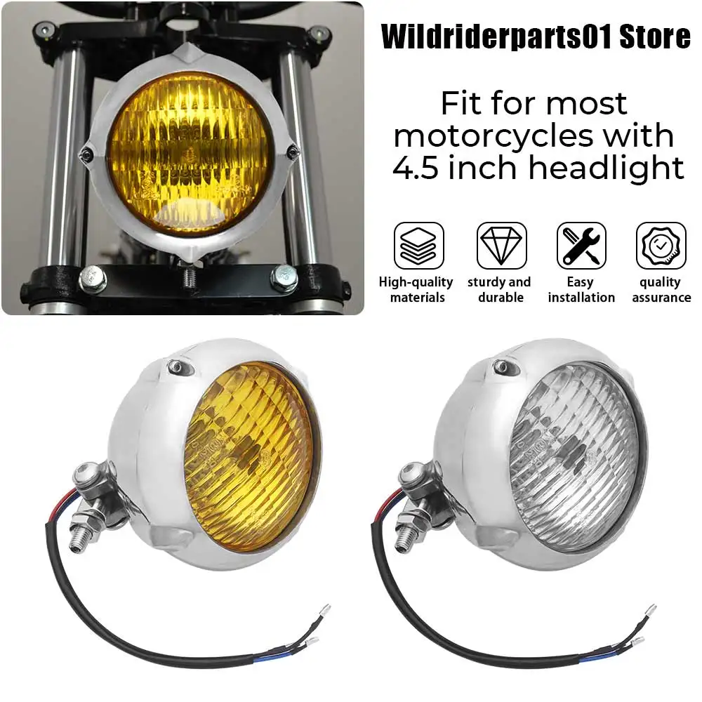 

Motorcycle Part 4.5 inch 12V DC Retro Headlight Amber For Harley Kawasaki Honda Yamaha Suzuki Chopper Cafe Racer Bobber Cruiser
