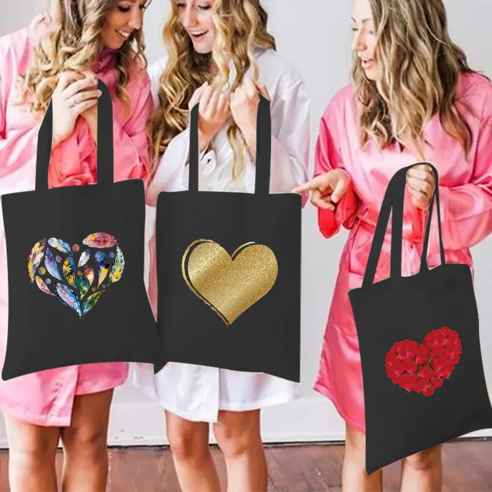 

Shopping Bags Harajuku Tote Bag Daily Fashion Handbags Eco Canvas Love Pattern Printed Shoulder Bags Reusable Shopper Bag Women