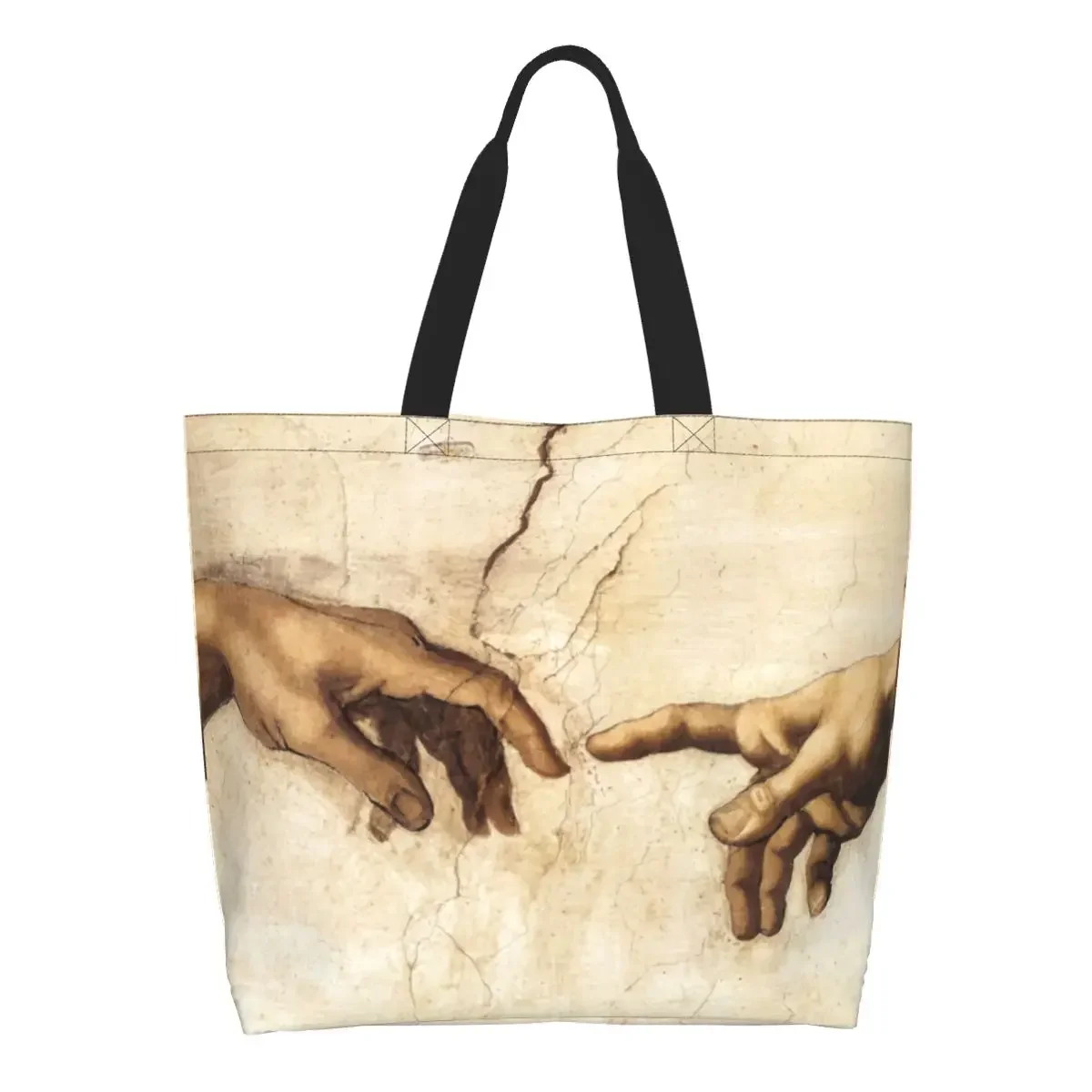 

Kawaii Printing The Creation Of Adam Michelangelo Shopping Tote Bags Durable Canvas Shoulder Shopper Handbag