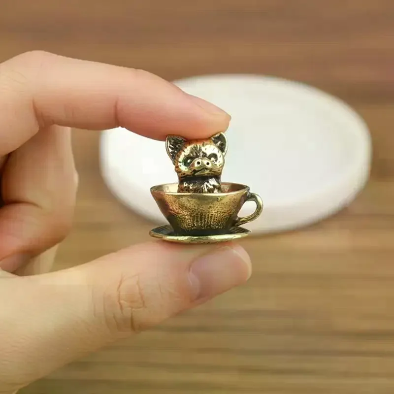 Brass Teacup Dog Pendant 1Pcs New Chinese Style Retro Vintage Brass Pendant for Bag Accessory Casual Daily Use Gift