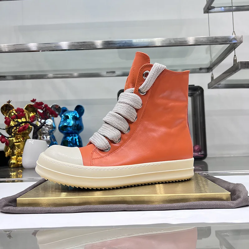 Rojohns High Top Jumbo Lace Up Thick Sole Red Luxury Designer Sneakers Leather Ro Orange Men Women Zip Casual Shoes Ankle Boots image 2