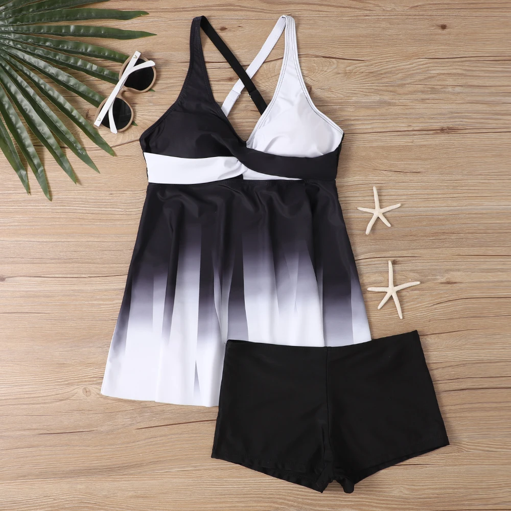 

Women's Tankini Swimsuit Set, Floral Print Backless Two-Piece Swimwear, Fashionable Beachwear with Tank Top & Shorts Sexy Bikini