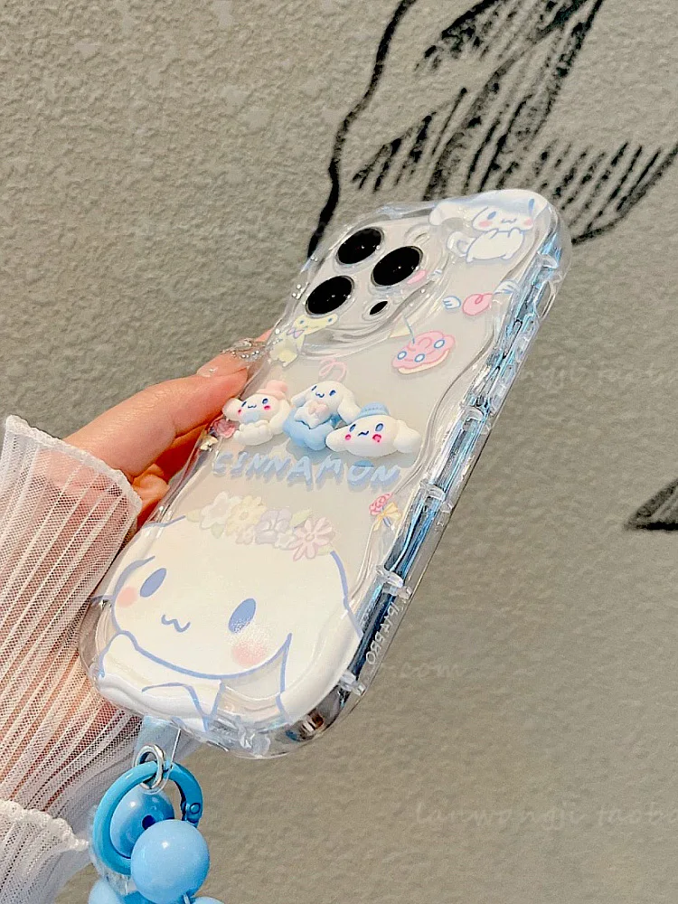 Casing gelombang 3D Sanrios Cinnamoroll lucu untuk IPhone 16 15 14 13 12 11 Pro Max Mini X XR XSMAX 8 7 6S Plus penutup silikon lunak