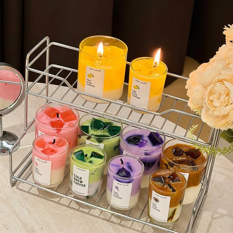 Two Layer Colored Fruit Scented Candle Ice Coffee Aroma Decorative Ornament Ideal Present for Holiday Gathering Creative image 3