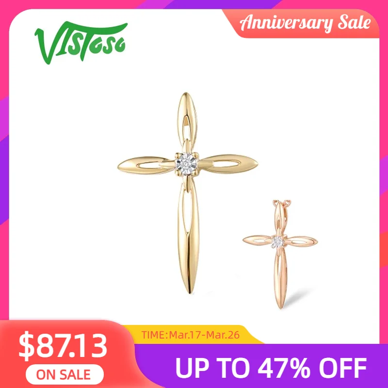 VISTOSO Pure 14K 585 Two-Tone Gold Sparkling Illusion-Set Miracle Plate Diamond Pendants For Women Anniversary Trendy Jewelry