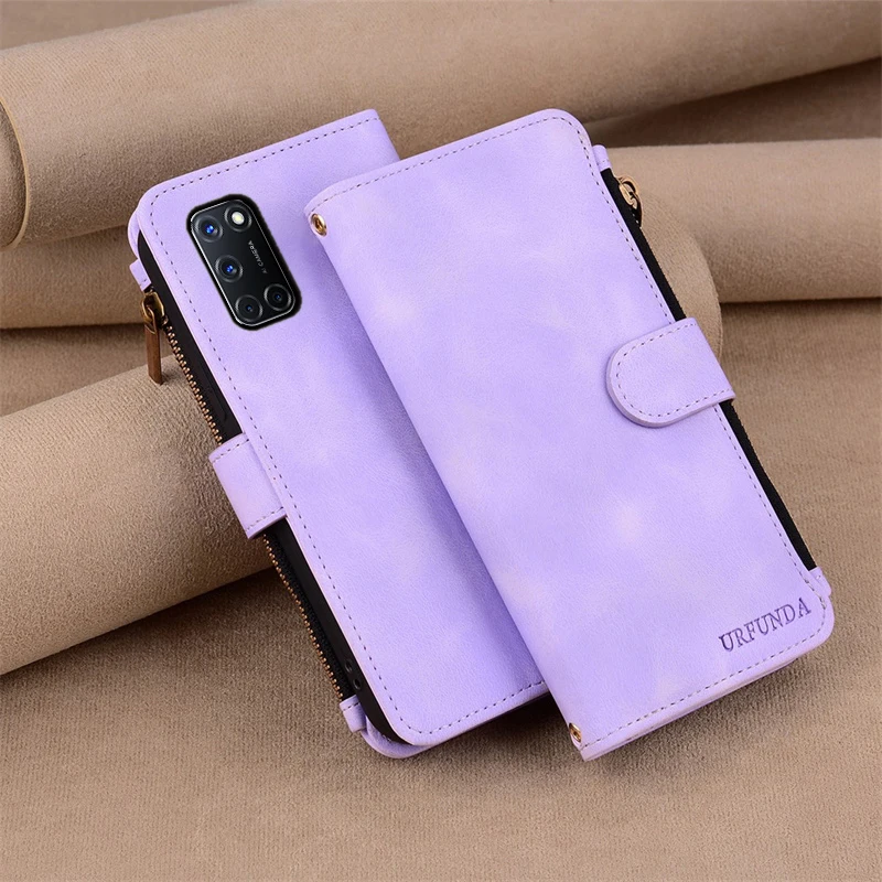 Para OPPO A52 funda OPPO A72 A92 funda tipo billetera de cuero funda con tapa para OPPO A72 A92 A52 funda de teléfono con cremallera cartera Coque Fundas Etui