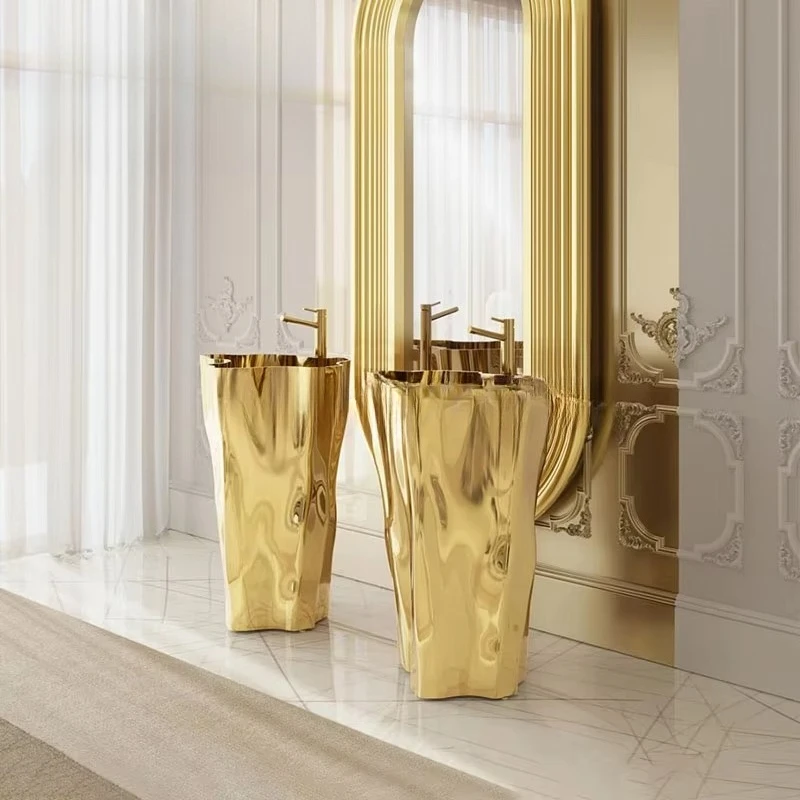 

Villa bathroom furniture independent luxury gold stainless steel washbasin bathroom sink