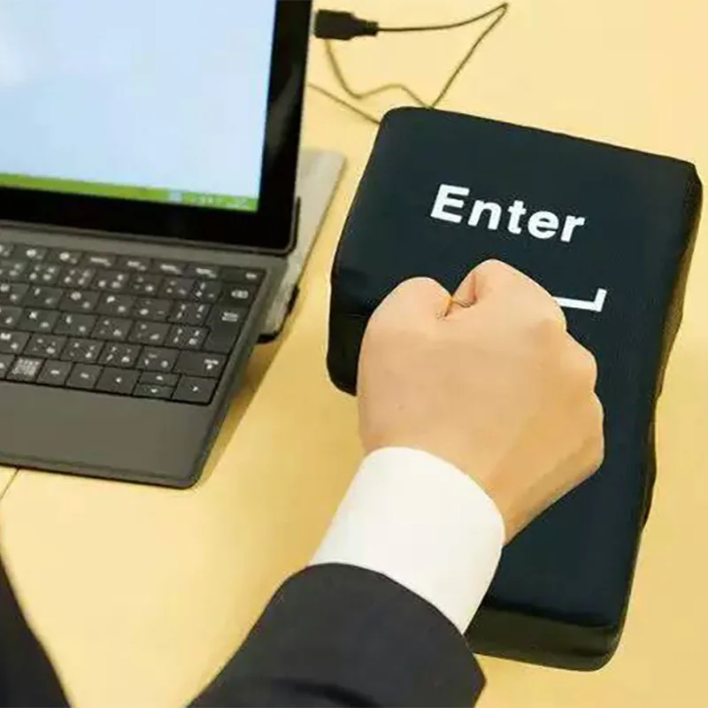 Big USB Enter Key Soft Vent Pillow Computer Button Return Key Stress Relief Toy for Programmer Computer Adults Fidget Pillows