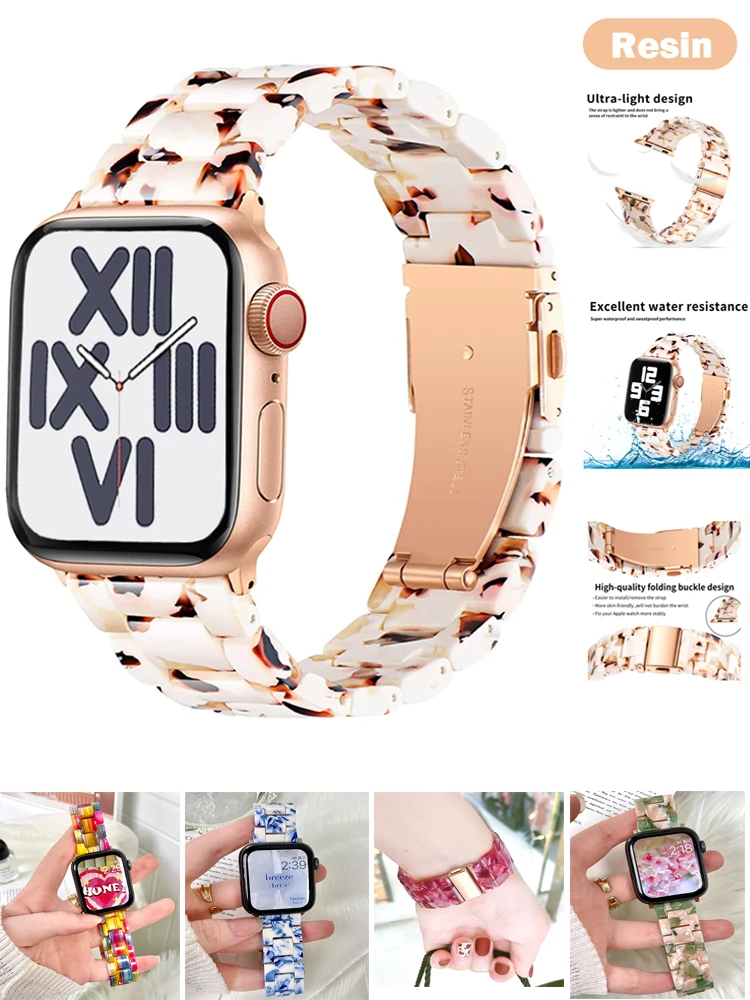 Resin strap for apple watch band 44mm 40mm 41mm 45mm 42mm 38mm link bracelet correa apple watch series 8 7 6 se 5 4 3 ultra 49mm