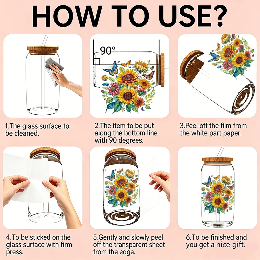 3D UV DTF Sunflowers Bees Transfer Sticker For Glass Cup Golden Sunflower Flowers Waterproof Crystal Adhesive Transfers Decals - view 6
