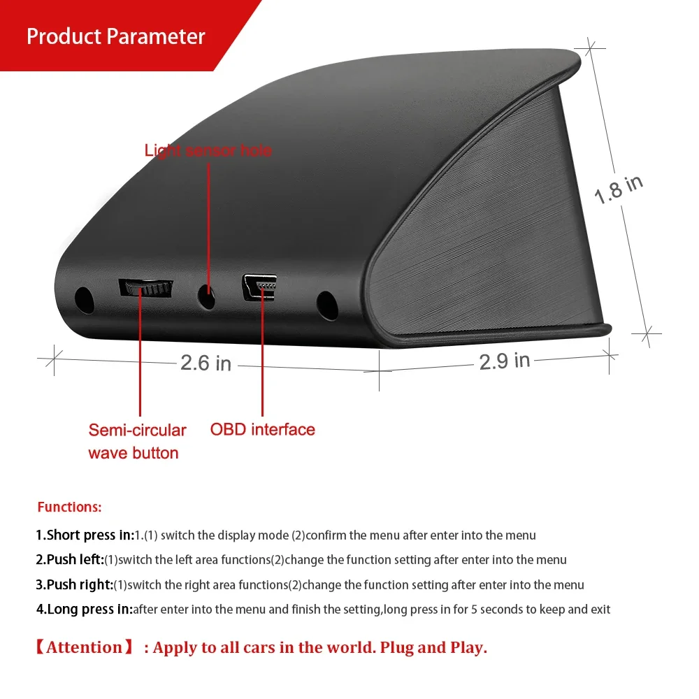 P10 Smart Head Up Display Carro Calibre, HUD Smart Gauge, GPS Digital, Velocidade, RPM, Temp Da Água, Consumo De Combustível, Sistema Do Carro, Medidor Automático