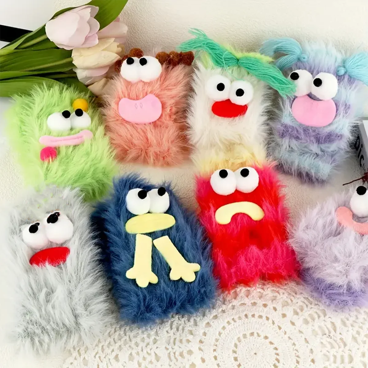 1 pair of fluffy cartoon monster socks expression socks, fun and warm plush slippers socks, girls and teenagers medium tube sock