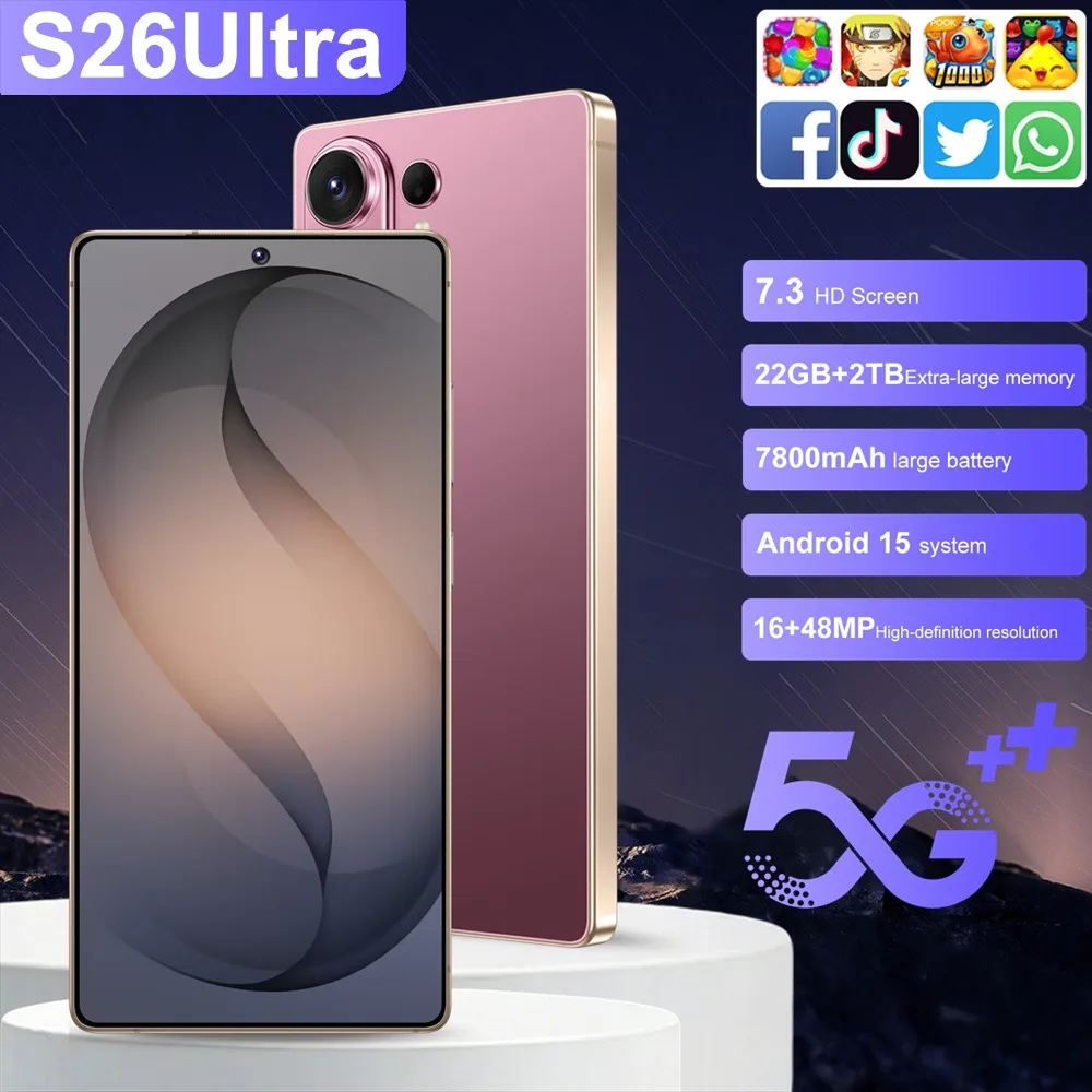Funda Básica para Smartphone S26 Ultra 7.3 Pulgadas HD 5G para Android, Nueva y Popular en 2026, para Exhibición en Tiendas de Celulares