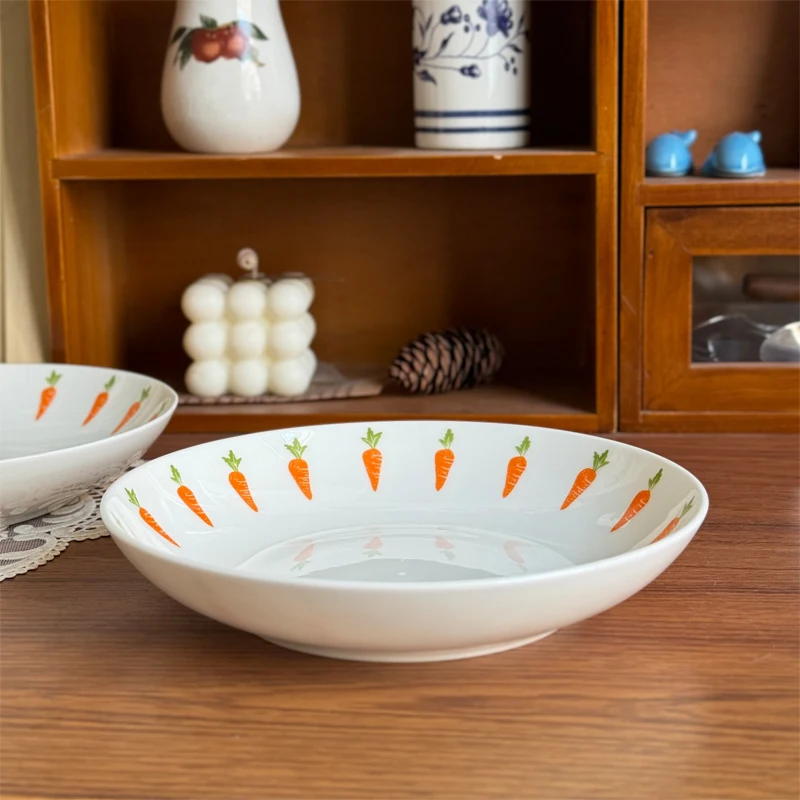 لطيف الجزرة العظام الصين لوحات المنزلية 7 ~ 8 بوصة Overglaze اللون تعميق طبق مستدير جديد الإبداعية الجمالية أدوات المائدة المطبخ #6