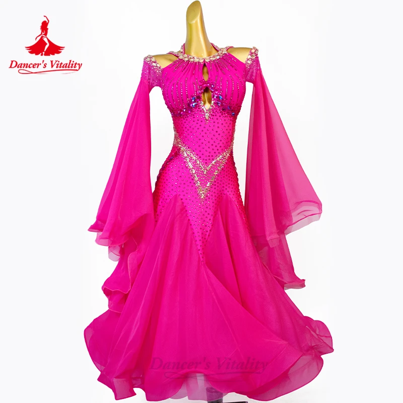 여성용 볼룸 댄스 공연 코스튬, 고급 맞춤형 AB 스톤 피쉬테일 원피스 왈츠 댄스홀 경연 대회 의류