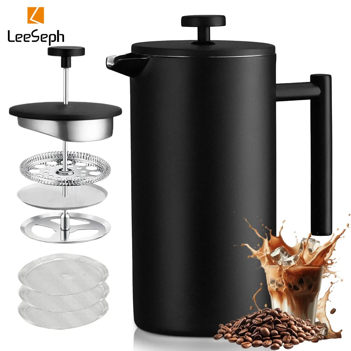 

Leeseph French Press Coffee Maker 34 OZ with filter - Insulated Stainless Steel 304 Coffee Press with Double Wall, Best Gift