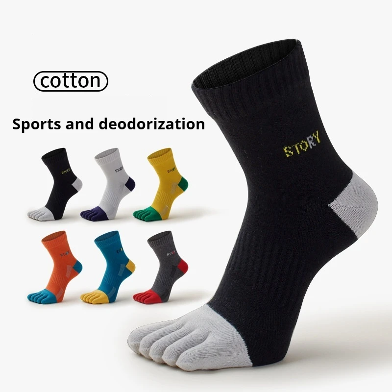 

Men's Breathable Cotton Toe Socks for Sports Anti Odor Moisture-Wicking Mid-Calf Crew Trendy Split Toe Design Spring/Autumn