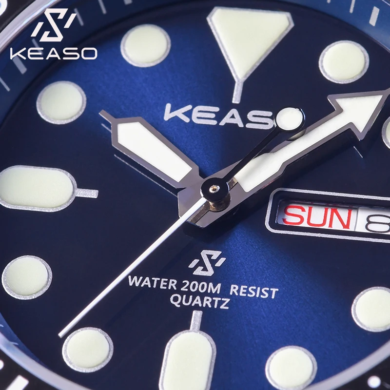 KEASO Fashion Men Quartz Watch Sapphire Crystal Irror Ceramic Bezel MIYOTA 2105 Movement 316L Steel Waterproof Original Watch