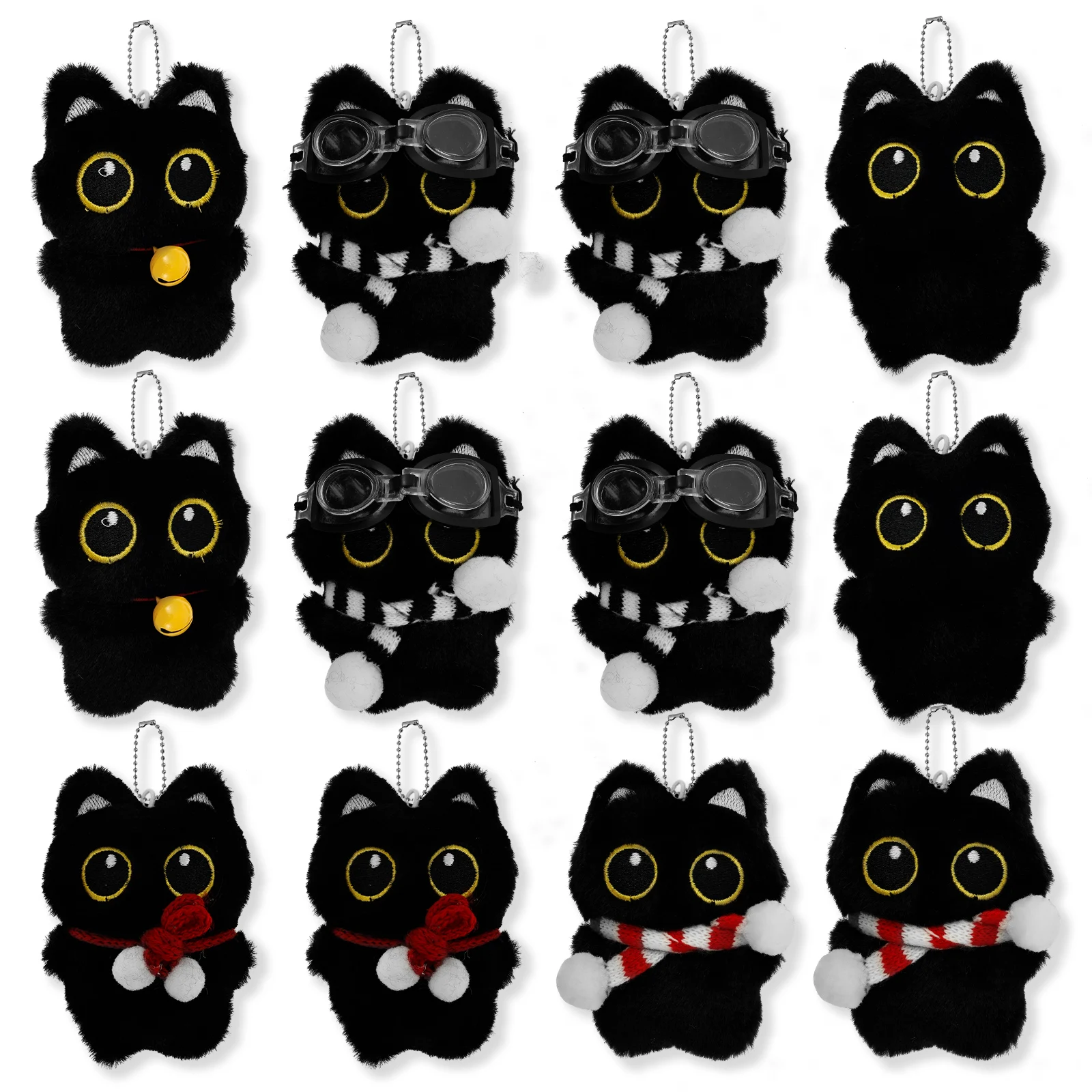 6/12 قطعة سلسلة المفاتيح القط الأسود رائعتين القط الأسود أفخم المفاتيح القط دمية قلادة حقائب الظهر سحر للنساء الفتيات الهدايا