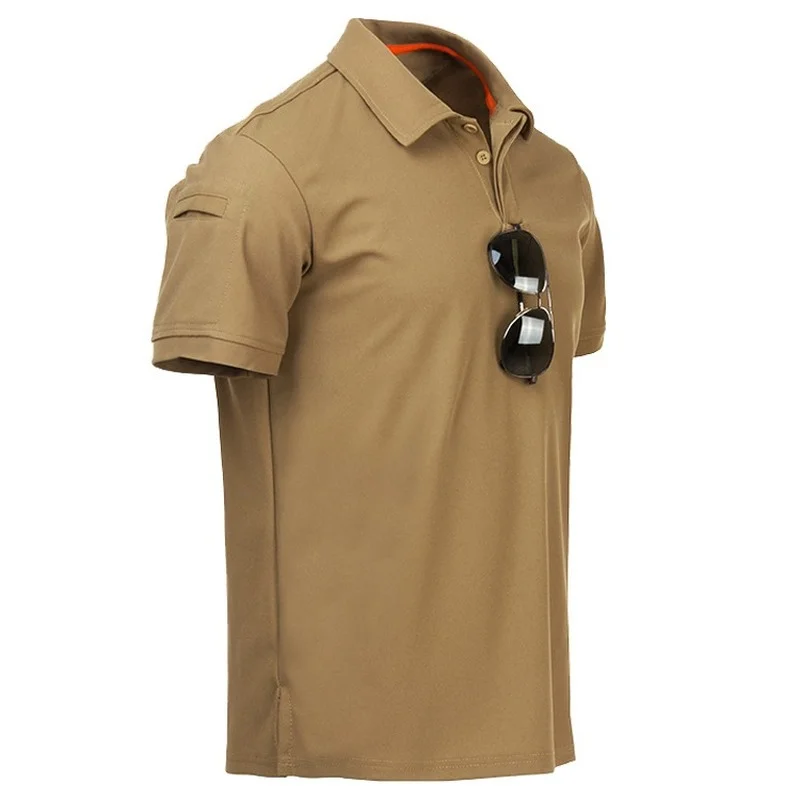 Men\'s Outdoor Tactical T-shirt Breathable Quick Dry Hunting Camping Hiking Tees Lapel short sleeve