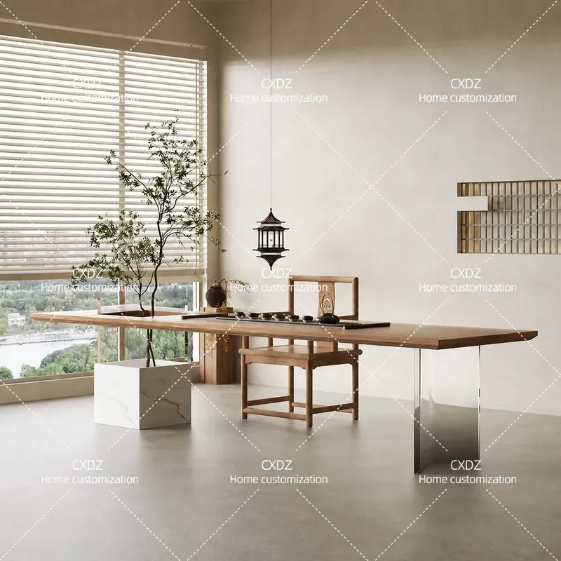 Wabi Silent Wind Solid Wood Tea Table and Chair Set Creative Simple Acrylic Coffee Table Zen Large Board Meeting Table for