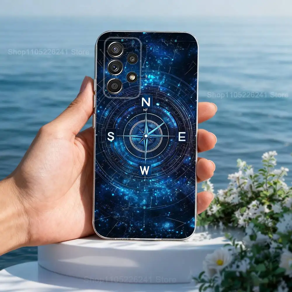 بوصلة فنية رائعة لهاتف سامسونج A30,71,51,S9,10,20,Ultra,S22,23,21,PIus,FE,Lite,شفاف,حافظة سيليكون