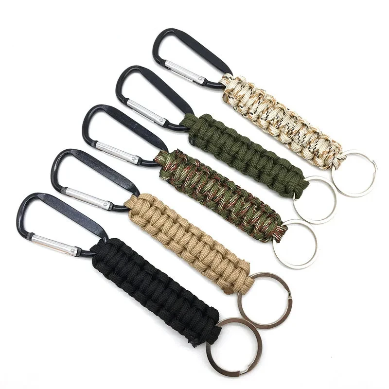 Outdoor Emergency Paracord Keychain with Carabiner Military Rescue Survival Braided Cord Rope Key Chains For Hiking Camping