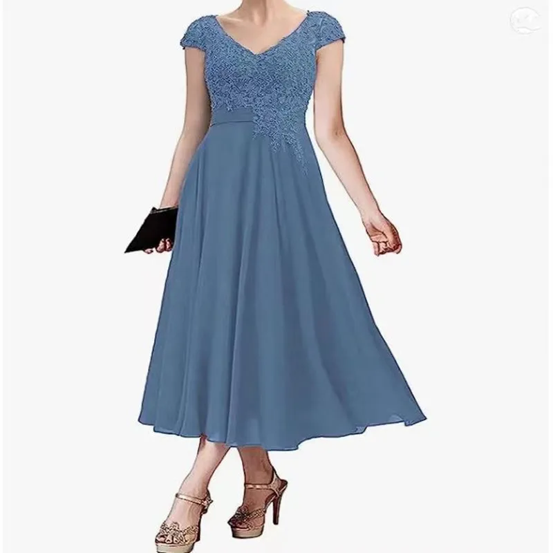 New Mid length Style Mother Of The Bride Dresses Slim Fit Formal Party Ruffle Wedding Guest Gowns