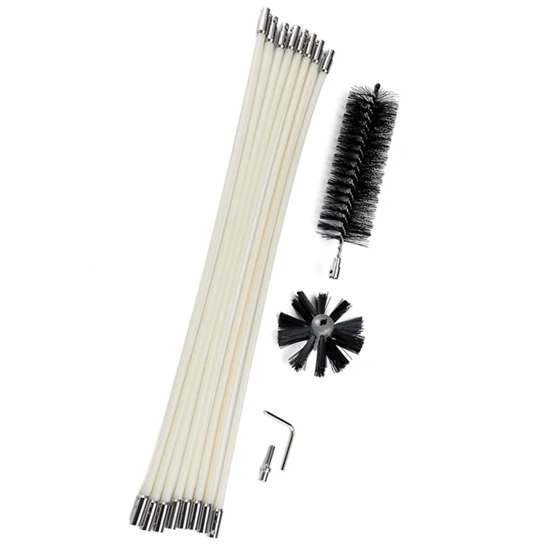 3/6pc Rotary Chimney Brush Long Handle Flexible Rod For Chimney Dryer Pipe Fireplace Inner Wall And Roof Cleaning Tools 60/100cm