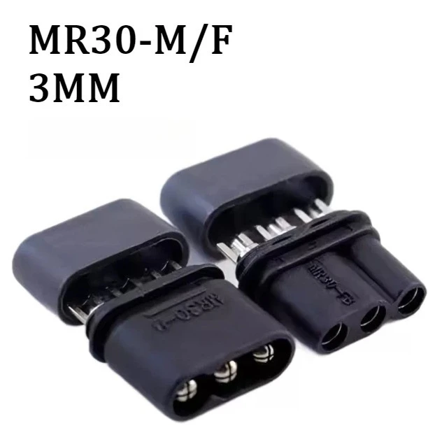 2PCS Wholesale MR30-M/F Copper Nickel Plated Black 3-PIN 3mm Airplane Motor Electrical Adjustable Plug Socket