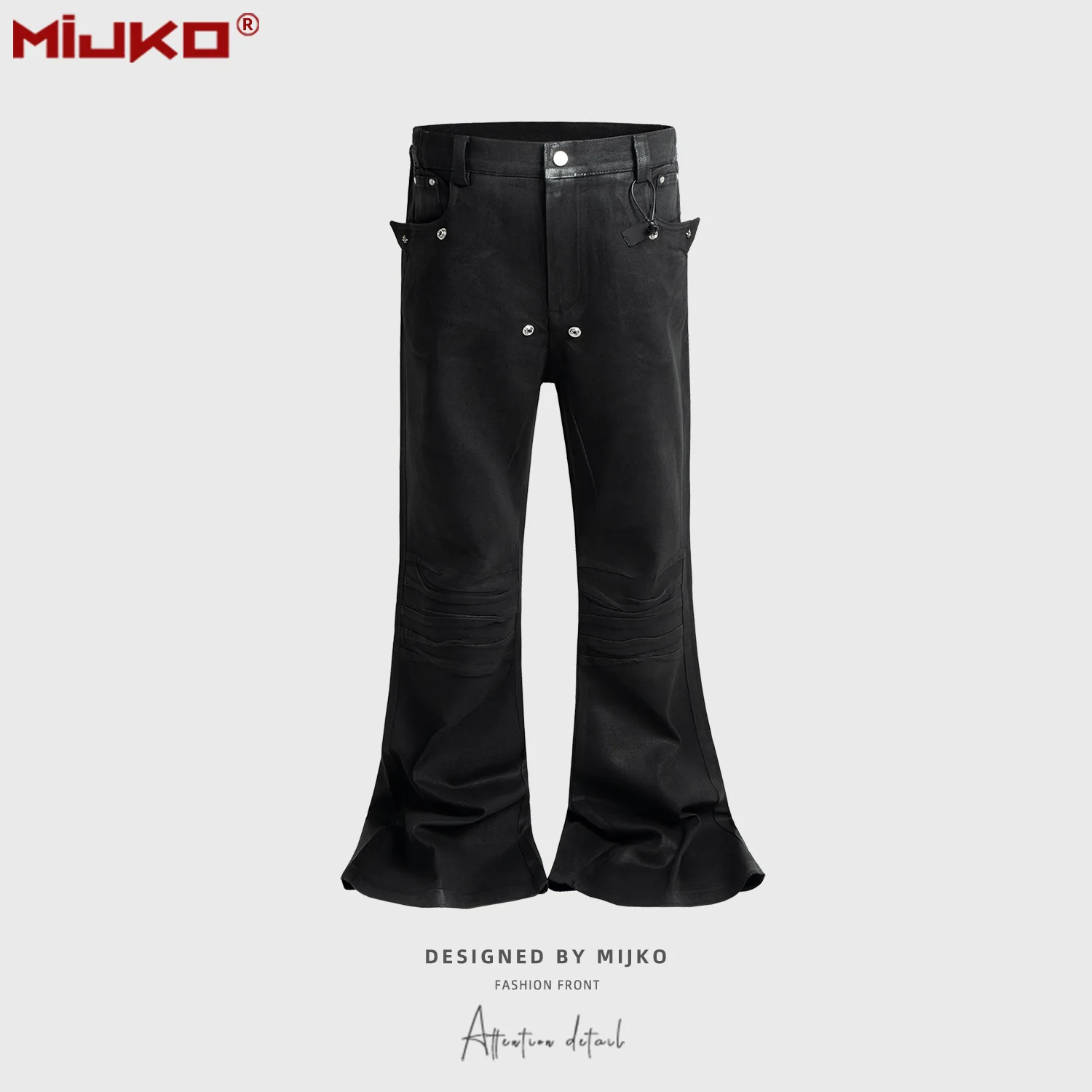 

MIJKO Coated Elastic Flared Jeans Unisex Wide Leg Street Fashion Denim Pants ZJ130