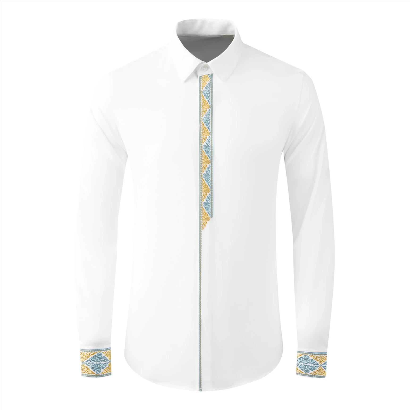 Luxury Embroidered Shirt Men Chinese Style Long Sleeved Casual Shirts Fashion Slim Fit Business Tuxedo Dress Shirts M-4XL