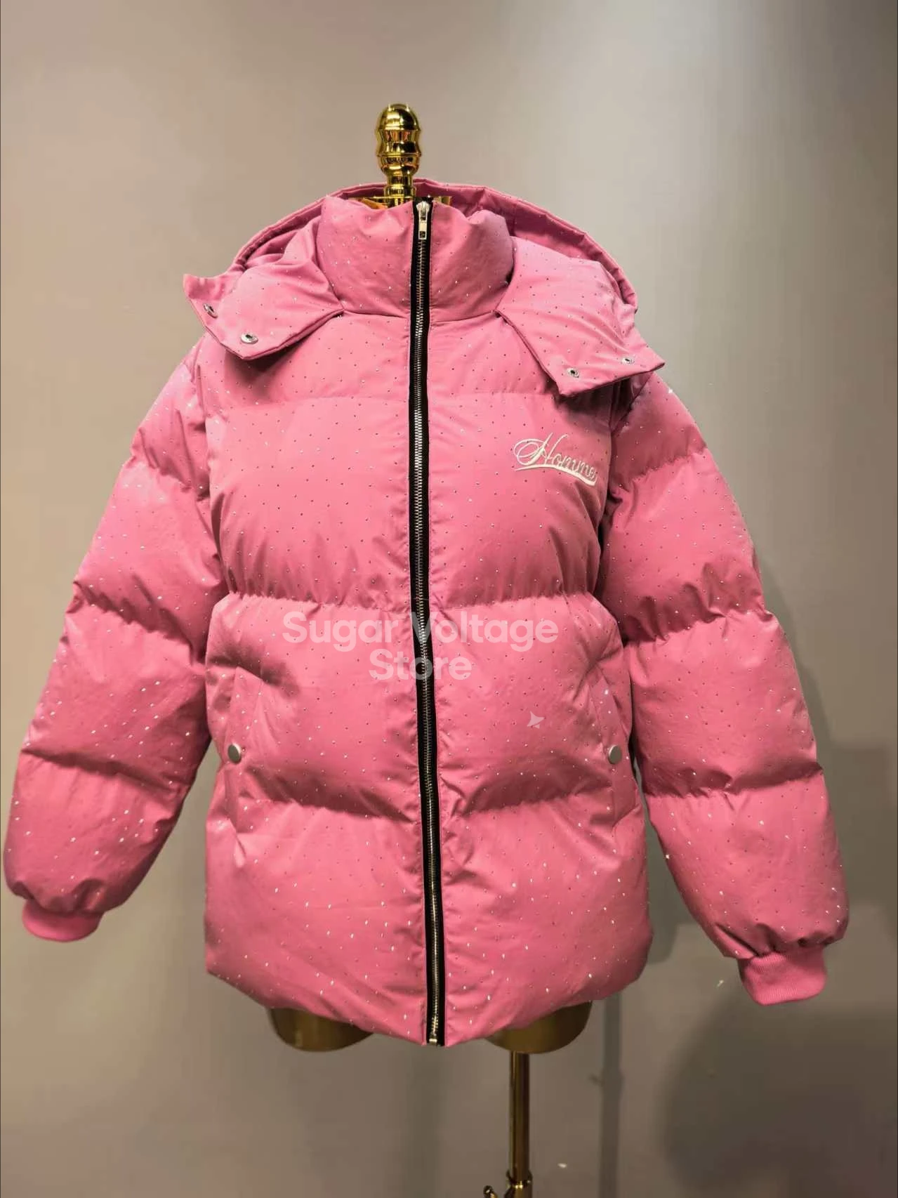 Chaqueta americana Vintage rosa con cremallera para mujer, abrigo de invierno acolchado holgado Unisex, ropa de calle Harajuku, ropa de abrigo informal gruesa y cálida