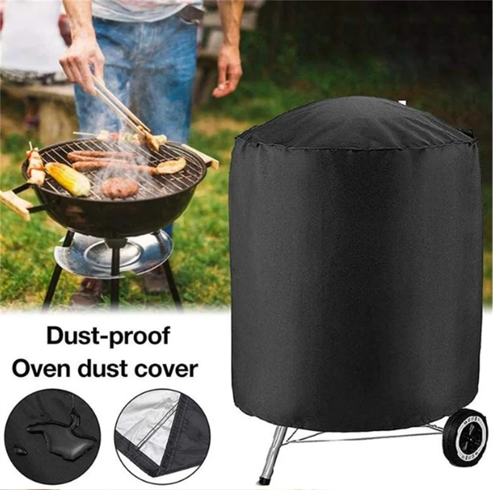 210D Outdoor Round Barbecue Cover Heavy Duty Grill Cover Fire Pit Stove Waterproof Gas Charcoal Electric BBQ Cover