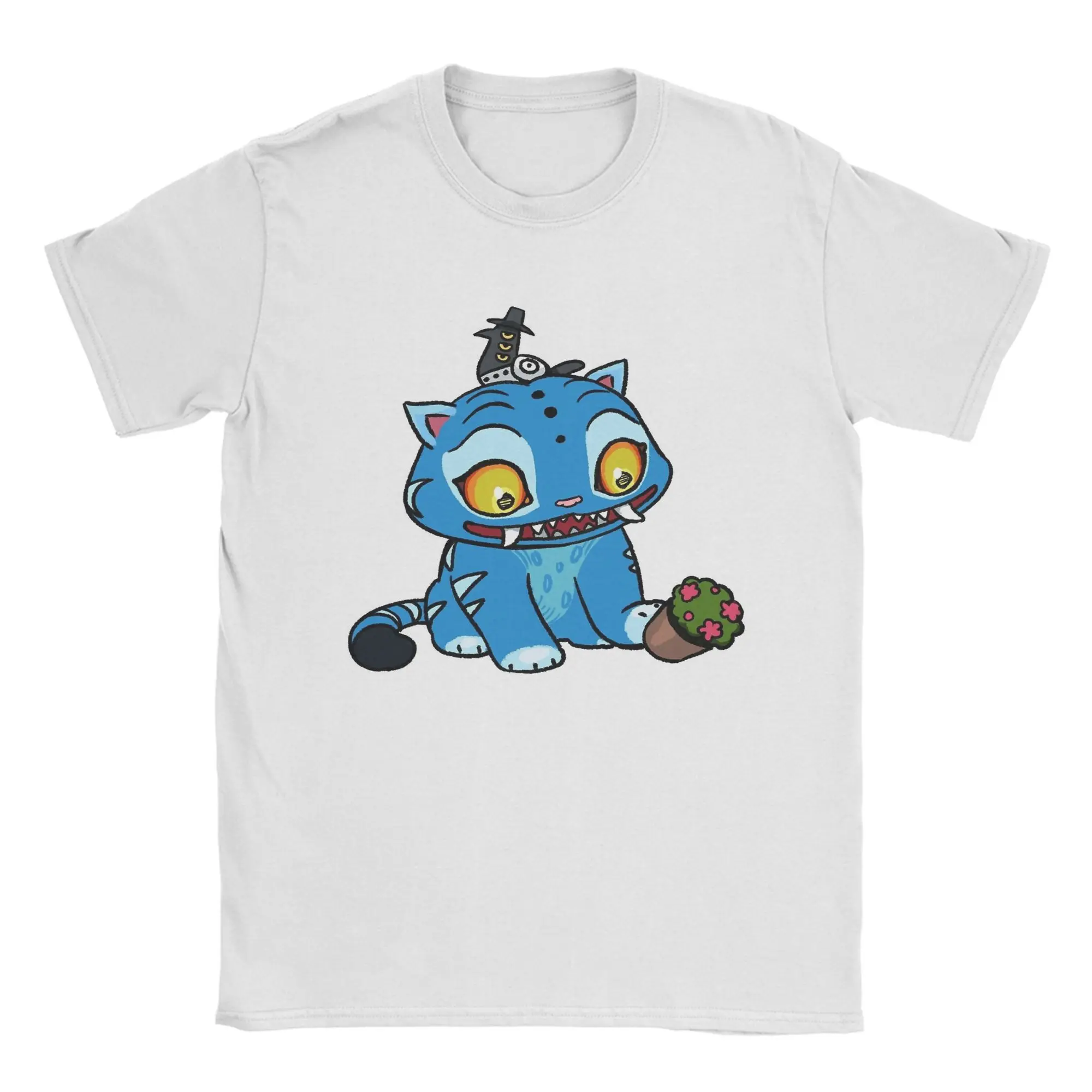 

Derpy Blue Tiger Play With Pot Tshirts Unisex Cotton Clothing Printed KPop Demon Hunters Round Neck Short Sleeve