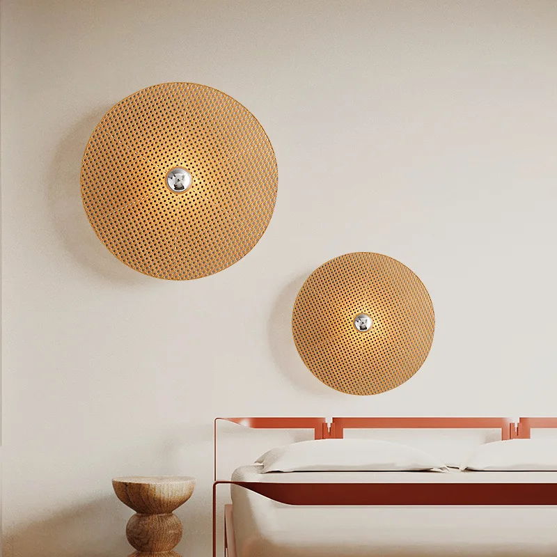 

Wabi Sabi Zen Style Natural Rattan Woven Artistic Wall Sconce for Vacation Rental Tea Room Bedroom Accent Wall Room Decor