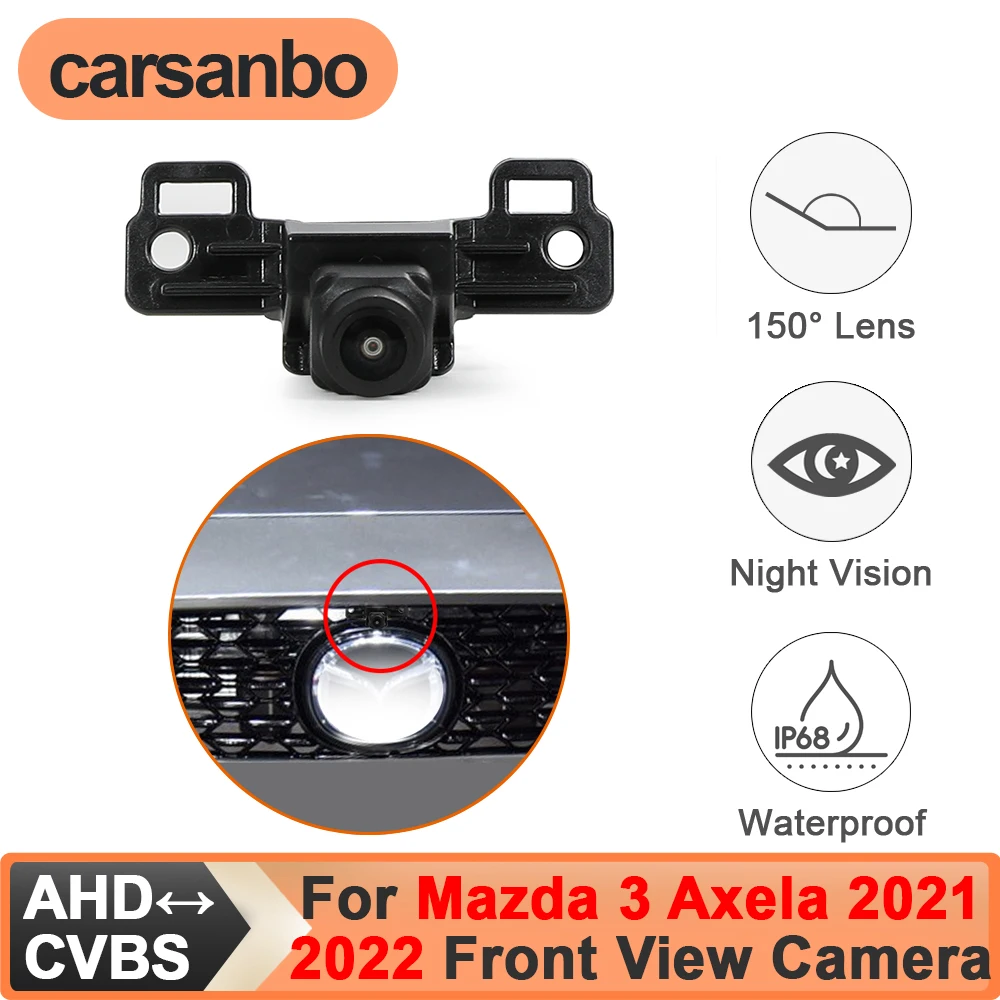 

Камера переднего вида Carsanbo для Mazda 3 Axela 2021-2022, CVBS AHD, с переключателем, 150° ° Водонепроницаемая автомобильная камера ночного видения с объективом типа «рыбий глаз»