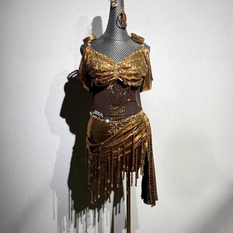 تخصيص الكبار المنافسة زي قاعة الرقص اليدوية الماس فستان الرقص اللاتينية ملابس أداء الأطفال #1