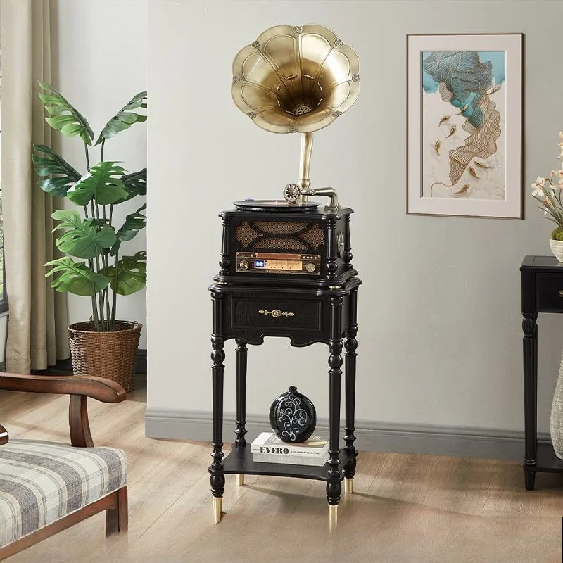 Light tone retro phonograph old-fashioned vinyl record player cabinet record player bluetooth stereo cabinet large speaker