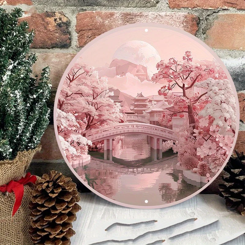 Japanese Temple Design Round Aluminum Wall Sign, UV and Scratch Resistant,  Outdoor and Indoor Decor, Wall Art, Home Decoration